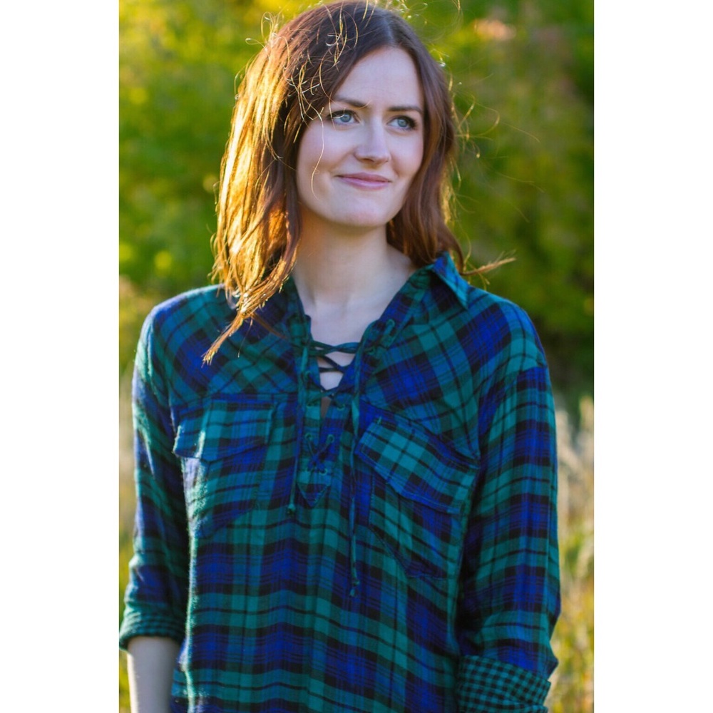 Tie Flannel Top with Fringe Bottom